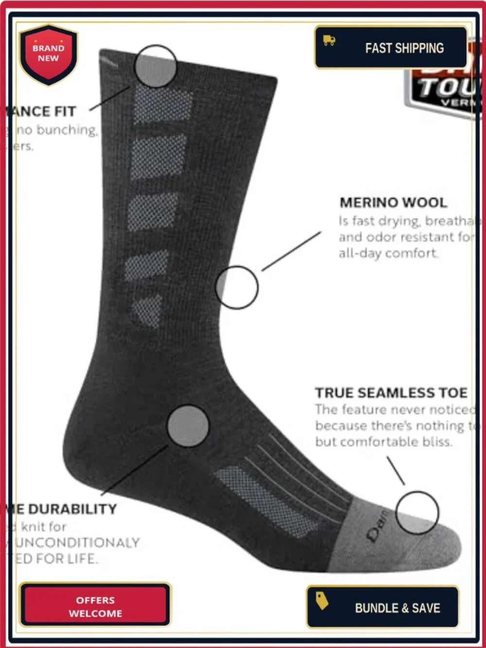 Men's Merino Wool Boot Socks Over the Calf Lightweight Cushion Hiking